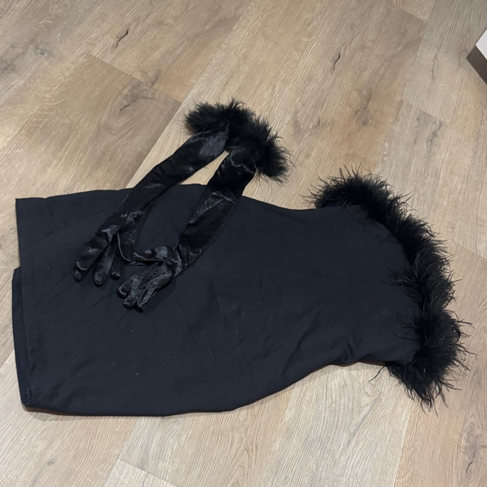Elegant Black Mini Dress with Feather Trim